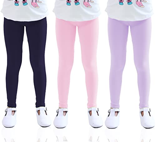 Kiench Mädchen Leggings Knöchellang Hosen 3er-Pack Lila & Rosa & Marineblau EU Größe 104-110/3-4 Jahre Etikett 110 von Kiench