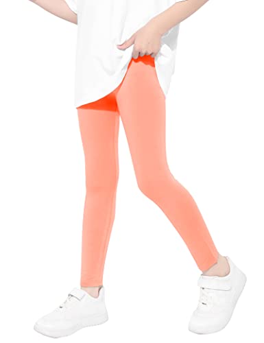 Kiench Mädchen Leggings Lang Hosen Basic Uni Farbe Orange EU Größe 116-122/5-6 Jahre Etikett 120 von Kiench