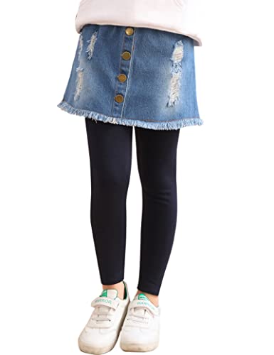 Kiench Mädchen Leggings mit Jeans-Rock mit Tasche Lang Stretch-Hosen Marineblau EU Größe 158/11-12 Jahre Etikett 160 von Kiench