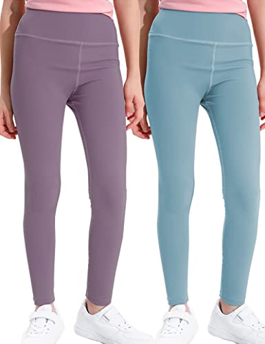 Kiench Mädchen Sport Leggings Lang Gymnastik Yoga Hosen 2er-Pack Lila & Grün EU Größe 110/4-5 Jahre Etikett 110 von Kiench