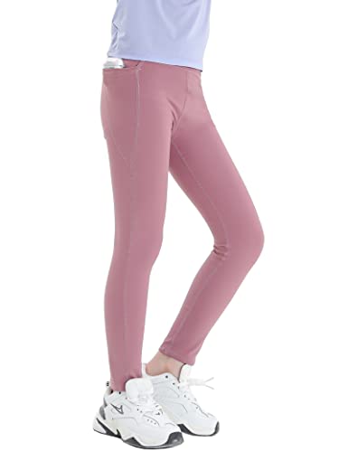 Kiench Mädchen Sport-Leggings Lang Yoga Hosen High Waist mit Taschen Lila EU Größe 146-152/9-10 Jahre Etikett 160 von Kiench