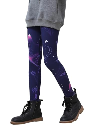 Kiench Mädchen Thermo Leggings Gefüttert Winter Warm Hosen Muster Lila Schmetterlinge EU Größe 146-152/10-11 Jahre Etikett 160 von Kiench