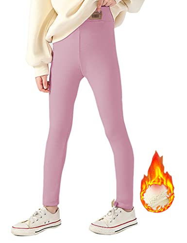 Kiench Mädchen Thermoleggins Gefüttert Leggings Baumwolle Verdickt Fleece Hosen Lila EU Größe 122-128/7-8 Jahre Etikett 130 von Kiench