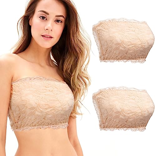 Kiiwah 2 Stück Spitze Tube Top BH, Damen Blumen Blätter Bandeau Trägerlos Büstenhalter Nahtlose Schlauch BH für Frauen von Kiiwah