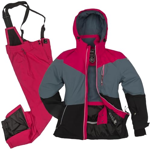 Killtec Damen Skianzug Größe 46 - aus Skijacke schwarz grau satt pink und Skihose satt pink - mit 10000mm Wassersäule - wasserdicht, atmungsaktiv von Killtec