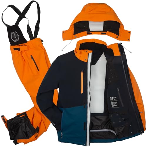 Killtec Herren Skianzug Größe S - aus Skijacke schwarz dunkelblau orange und Skihose orange - mit 10000mm Wassersäule - wasserdicht, atmungsaktiv von Killtec