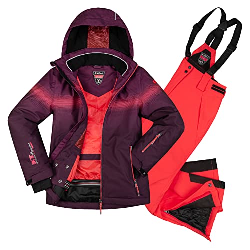 Killtec Mädchen Skianzug Größe 128 aus Skijacke Glenshee Pflaume und Skihose Nadiana Neon Coral von Killtec