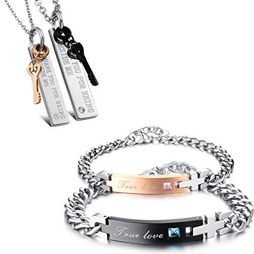 Kim Johanson Edelstahl Pärchen Schmuckset Armbänder & Ketten "Affection" für verliebte Roségold & Schwarz mit Cubic Zirkonia inkl. Schmuckbeutel von Kim Johanson