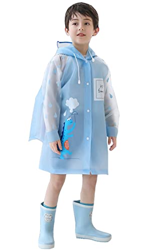 Regenponcho Regencape Kinder mit Schulranzen Wasserdicht für Jungen für Mädchen mit Ärmel mit Reflektoren Mehrweg Blau M von Kimlyf