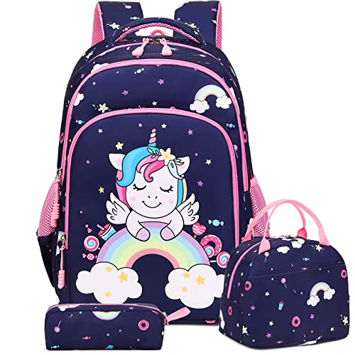 Kimwadalh Einhorn Rucksack Kinderrucksack Schultasche Mädchen Schultaschen Mädchen Schulranzen Sets 3 tlg. Kinderrucksack mit Brustgurt,Schulrucksack für 1-3 Klasse von Kimwadalh