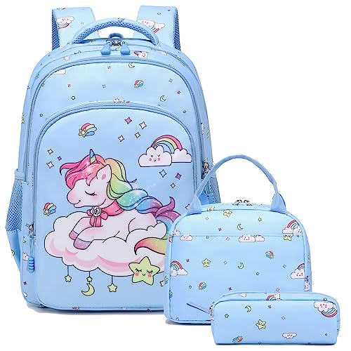 Kimwadalh Schulrucksack für Mädchen Einhorn Rucksäcke für Mädchen Teenager Schulranzen Schultasche für Kinder Schulranzen Sets 3tlg. Schule Kinderrucksack Set von Kimwadalh