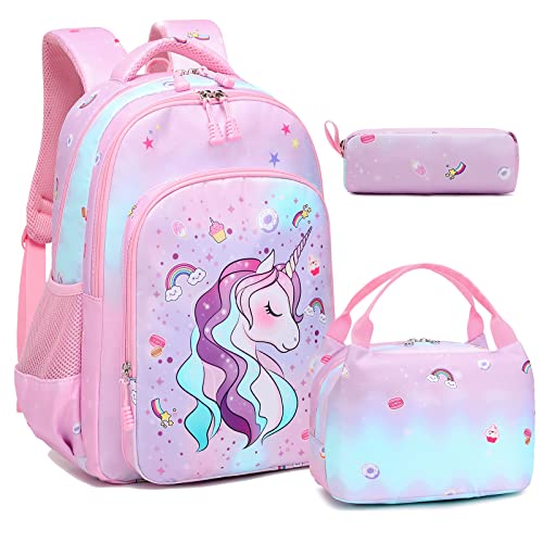 Kinderrucksack Mädchen Rucksack Einhorn Schultaschen Set Schulrucksack Grundschule Rucksäcke Mädchen Einhorn Rucksäcke Kinder Girls Backpack Reise Daypack von Kimwadalh