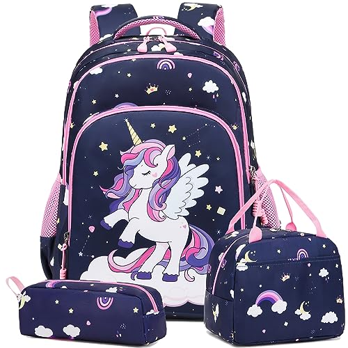 Kinderucksack Einhorn Rucksack für Mädchen Schulrucksack Kinder Schultasche 3 in 1 Schultaschen Sets Mädchen Schulranzen Kinder Rucksack für Schule 1-3 Klasse von Kimwadalh