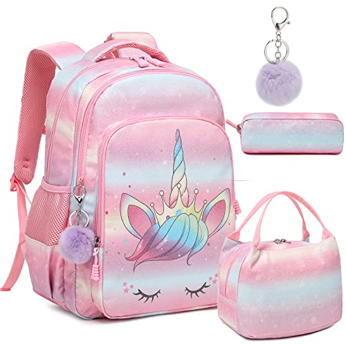 Kimwadalh Mädchen Rucksack Glitzer Schultasche Schulranzen Set Schulrucksack Mädchen Jungen Rucksack 3 Teilig,Kinderrucksack Ergonomisch Rucksack mit Brustgurt von Kimwadalh