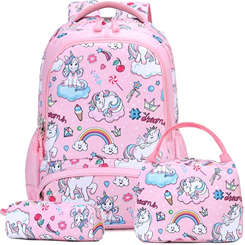 Kimwadalh Mädchen Rucksäcke Einhorn Schulrucksack für Mädchen Grundschule Rucksäcke Kinderrucksack Set Mädchen Einhorn Schultaschen Set Girls Backpack Daypack Reisen von Kimwadalh