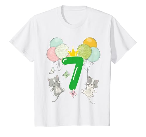 Kinder Geburtstag 7 Jahre Junge Mädchen Zahl Katzen Luftballons T-Shirt von Kinder Geburtstag mit Zahlen und lustigen Katzen