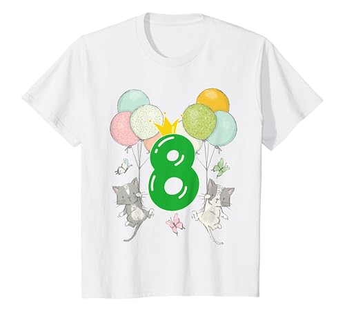 Kinder Geburtstag 8 Jahre Junge Mädchen Zahl Katzen Luftballons T-Shirt von Kinder Geburtstag mit Zahlen und lustigen Katzen