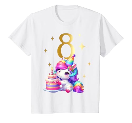 Kinder Geburtstag 8 Einhorn Achter Geburtstag Mädchen 8 Jahre T-Shirt von Kinder Mädchen Geburtstag Einhorn Pferd Regenbogen