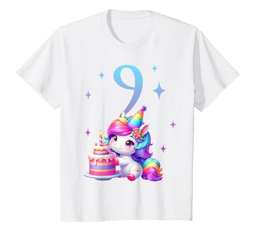 Kinder Geburtstag 9 Einhorn Fee Neun 9 Jahre Mädchen T-Shirt von Kinder Mädchen Geburtstag Einhorn Pferd Regenbogen