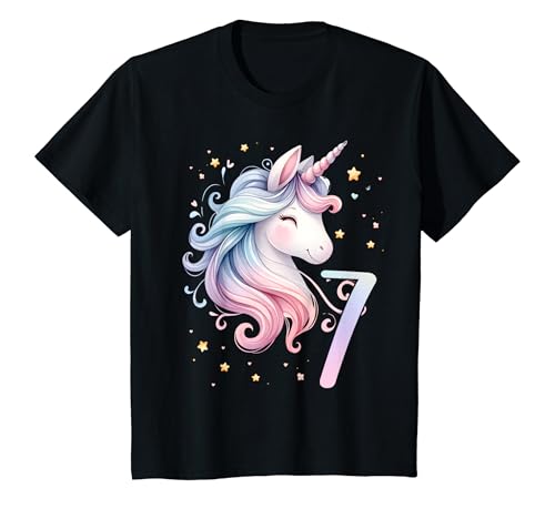 Kinder Ich bin Sieben 7 Jahre Mädchen 7ter Geburtstag Einhorn T-Shirt von Kinder Mädchen Geburtstag Einhorn Pferd Regenbogen