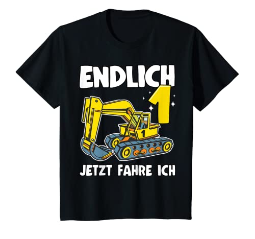 Kinder Bagger Endlich 1 Lustig Spruch Baustelle 1. Geburtstag T-Shirt von Kindergeburtstag 1 Jahr LKW & Bagger Geschenke