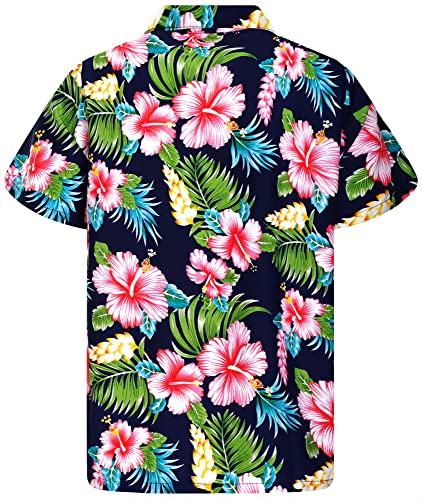 KING KAMEHA Hawaii-Hemd für Herren, flippig, lässig, Knopfleiste, kurzärmelig, Unisex, Blumen, Strand, Party, Hibiskus, Hibiskus New Navyblue, Mittel von King Kameha