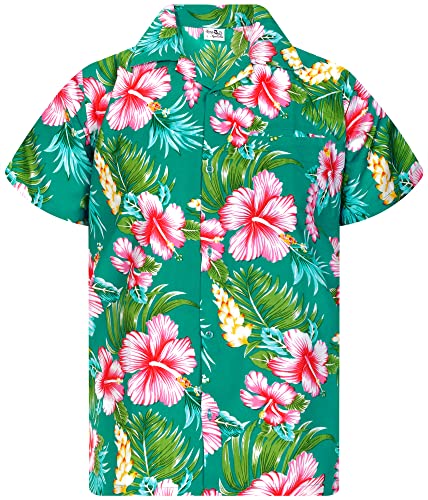 KING KAMEHA Hawaii-Hemd für Herren, flippig, lässig, mit Knopfleiste, kurzärmelig, Unisex, Blumen, Strandparty, Hibiskus, NEU, Hibiscus New Petrolgreen, 5X-Groß von King Kameha