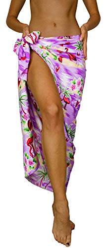 King Kameha Funky Hawaii Cover-up Pareo Sarong, Flamingos, Violett, Gross von King Kameha