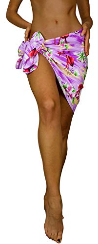 King Kameha Funky Hawaii Cover-up Pareo Sarong, Flamingos, Violett, KLEIN von King Kameha