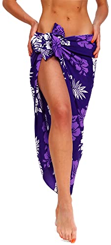 King Kameha Funky Hawaii Cover-up Pareo Sarong, Mono Hibiscus, Violett Weiß, Gross von King Kameha