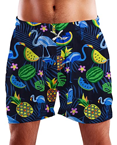 King Kameha Funky Hawaii Schwimm-Hose Bade-Hose Bade-Shorts, Flamingo Melon, Dunkelblau Blau, XL von King Kameha