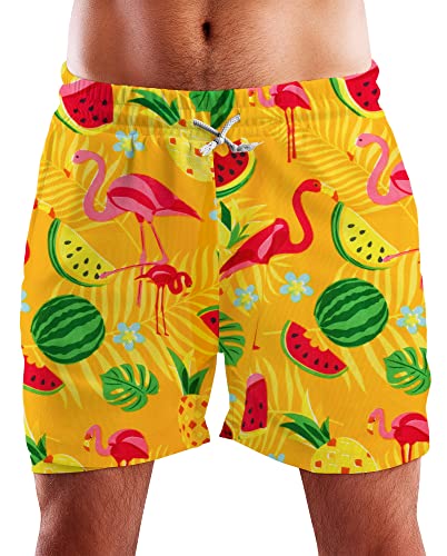 King Kameha Funky Hawaii Schwimm-Hose Bade-Hose Bade-Shorts, Flamingo Melon, Gelb, XL von King Kameha