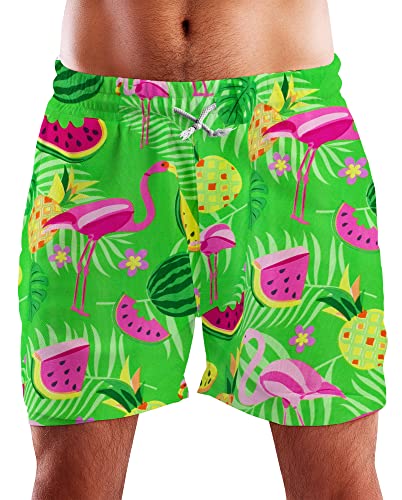 King Kameha Funky Hawaii Schwimm-Hose Bade-Hose Bade-Shorts, Flamingo Melon, Grün, M von King Kameha