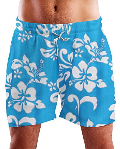 King Kameha Funky Hawaii Schwimm-Hose Bade-Hose Bade-Shorts, Hibiscus, Türkis, 3XL von King Kameha