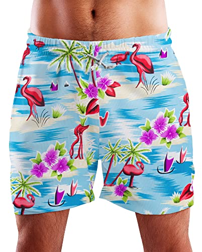 King Kameha Funky Hawaii Schwimm-Hose Bade-Hose Bade-Shorts, Flamingos, Türkis, XXL von King Kameha