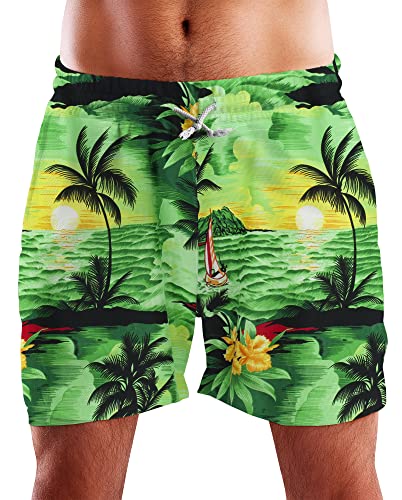 King Kameha Funky Hawaii Schwimm-Hose Bade-Hose Bade-Shorts, Surf, Grün, XXL von King Kameha