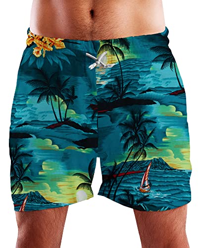 King Kameha Funky Hawaii Schwimm-Hose Bade-Hose Bade-Shorts, Surf, Petrolgrün, XXL von King Kameha