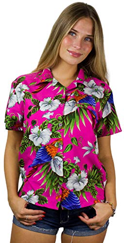 King Kameha Funky Hawaiibluse, Hawaiihemd, Kurzarm, Cherryparrot, Pink, XXL von King Kameha