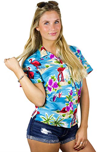 King Kameha Funky Hawaiibluse, Hawaiihemd, Kurzarm, Flamingos Old, Türkis Old, 3XL von King Kameha