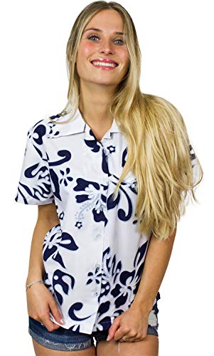 King Kameha Funky Hawaiibluse, Hawaiihemd, Kurzarm, Hibiscus, Weiß Navyblau, 3XL von King Kameha