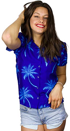 King Kameha Funky Hawaiibluse, Hawaiihemd, Kurzarm, Palmshadow, Indigoblau Türkis, 3XL von King Kameha