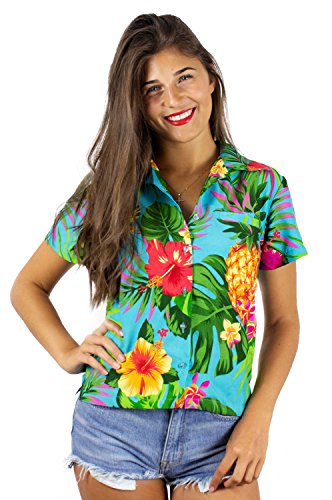 King Kameha Funky Hawaiibluse, Hawaiihemd, Kurzarm, Pineapple, Türkis, XL von King Kameha