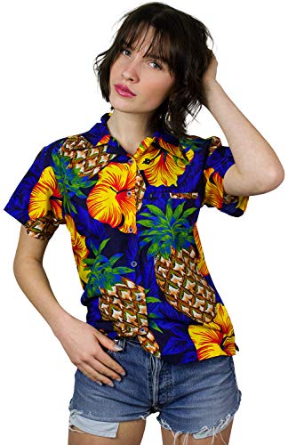 King Kameha Funky Hawaiibluse, Hawaiihemd, Kurzarm, Pineapple Hibiscus, Blau, XL von King Kameha