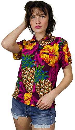 King Kameha Funky Hawaiibluse, Hawaiihemd, Kurzarm, Pineapple Hibiscus, Magentapink, S von King Kameha