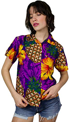 King Kameha Funky Hawaiibluse, Hawaiihemd, Kurzarm, Pineapple Hibiscus, Violett, S von King Kameha