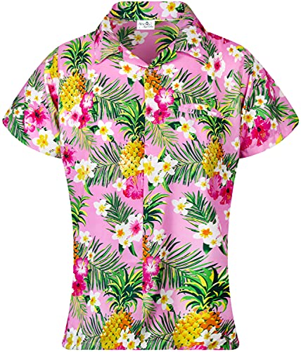 King Kameha Funky Hawaiibluse, Hawaiihemd, Kurzarm, Print Pineapple Flowers, Hellrosa, XXL von King Kameha