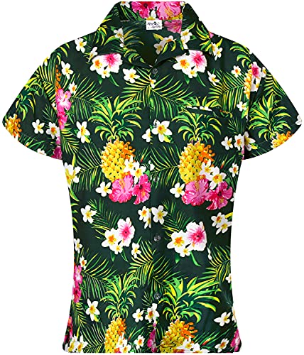 King Kameha Funky Hawaiibluse, Hawaiihemd, Kurzarm, Print Pineapple Flowers, Petrolgrün, L von King Kameha