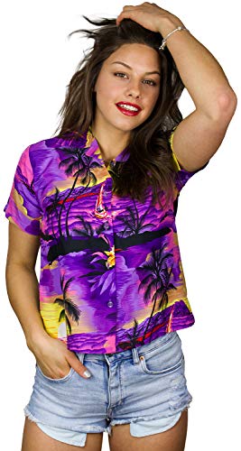 King Kameha Funky Hawaiibluse, Hawaiihemd, Kurzarm, Print Surf, Violett, S von King Kameha