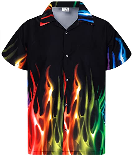 King Kameha Funky Hawaiihemd, Flammenhemd, Flammenshirt, Herren, Kurzarm, Flames, Regenbogen, XL von King Kameha