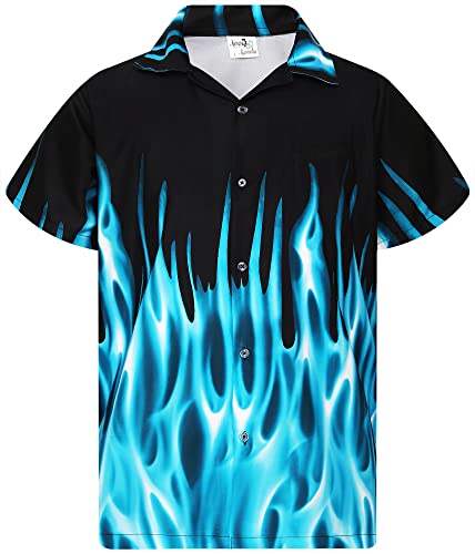 King Kameha Funky Hawaiihemd, Flammenhemd, Flammenshirt, Herren, Kurzarm, Flames, Türkis, XL von King Kameha